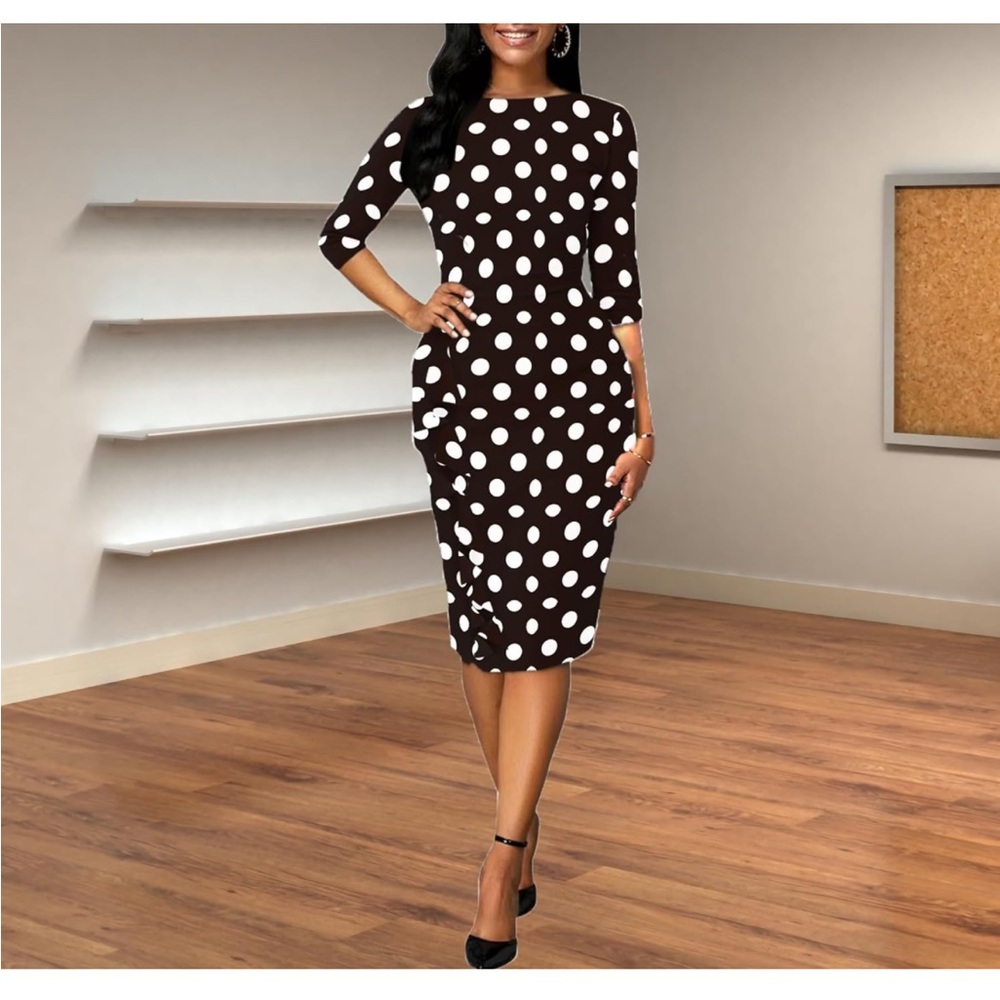 🆕Church Dresses 3/4 Sleeve Bodycon Ruffle Vintage Work Midi Pencil Dress